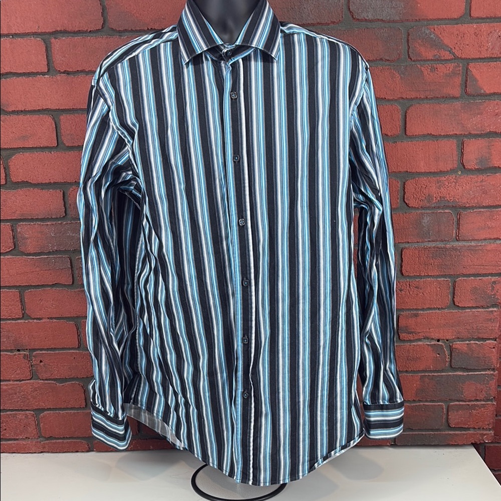 Bugatchi Shirt Mens Large Striped Button Up